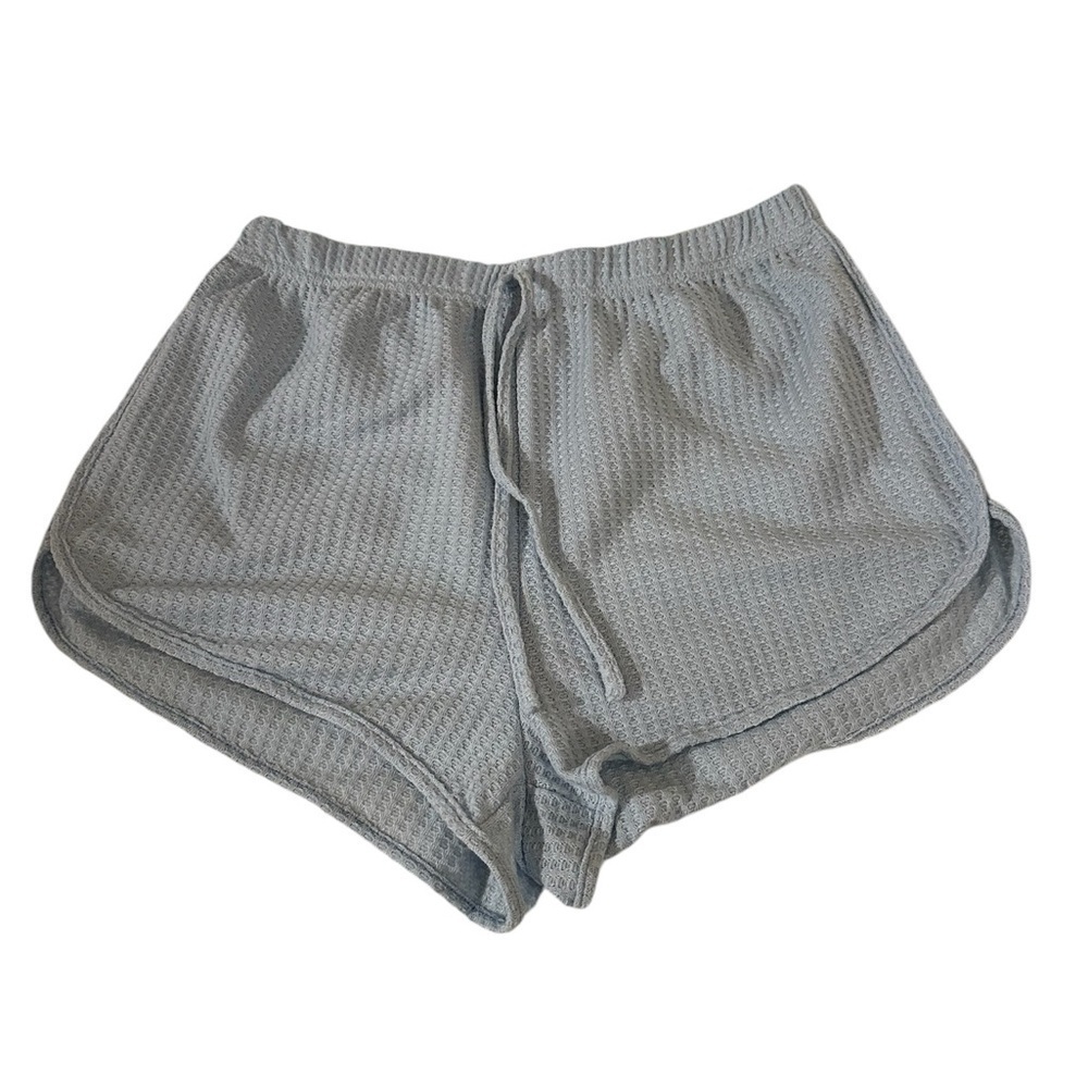 CIDER Long Sleeve Crop Top & Knotted Shorts Lounge Set / Light Blue / Size M - Picture 6 of 13